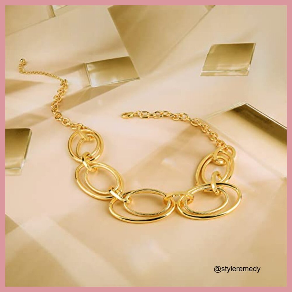 Gold Plated Loop Chain Link Statement Choker Neck… - image 4